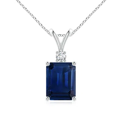 ANGARA EMERALD-CUT BLUE SAPPHIRE SOLITAIRE PENDANT WITH DIAMOND