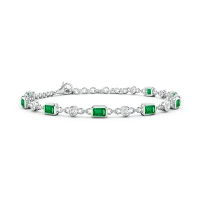 ANGARA EMERALD-CUT EMERALD AND ROUND DIAMOND STATION BRACELET