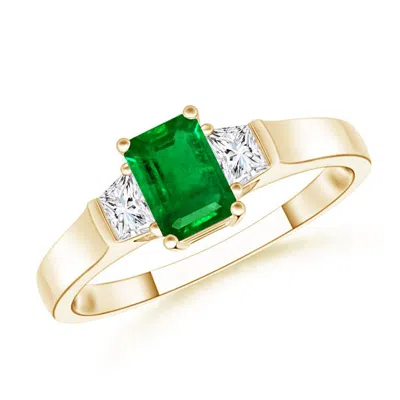 ANGARA EMERALD-CUT EMERALD AND TRAPEZOID DIAMOND THREE STONE RING