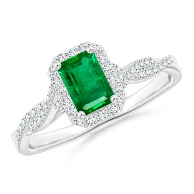 ANGARA EMERALD-CUT EMERALD HALO TWISTED SHANK RING