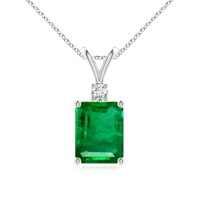 ANGARA EMERALD-CUT EMERALD SOLITAIRE PENDANT WITH DIAMOND