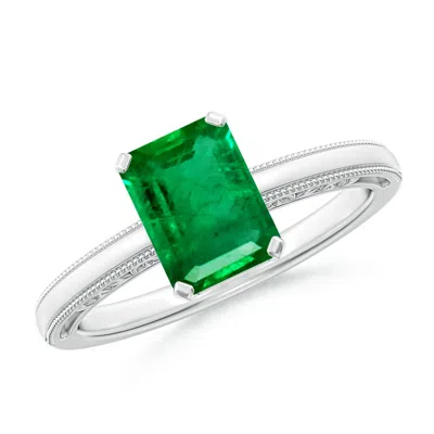 ANGARA EMERALD CUT EMERALD SOLITAIRE RING WITH MILGRAIN