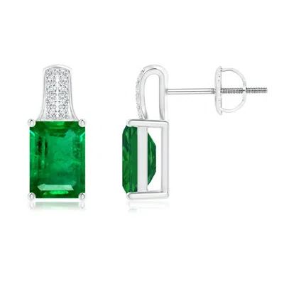 ANGARA EMERALD-CUT EMERALD STUDS WITH DIAMOND ACCENTS