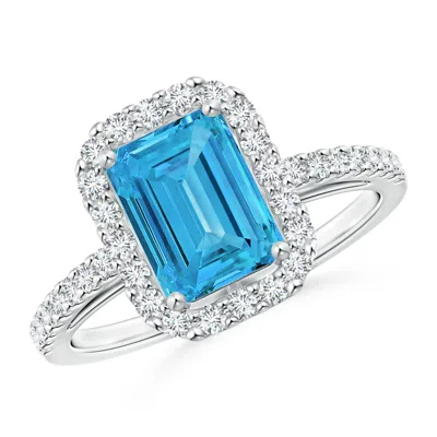ANGARA EMERALD-CUT FANCY INTENSE BLUE DIAMOND HALO RING