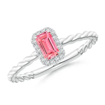 ANGARA EMERALD-CUT FANCY INTENSE PINK DIAMOND HALO TWISTED SHANK ENGAGEMENT RING