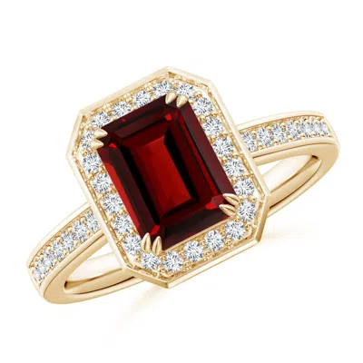 ANGARA EMERALD-CUT GARNET ENGAGEMENT RING WITH DIAMOND HALO