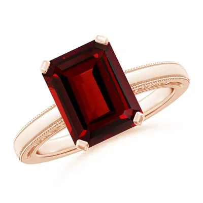 ANGARA EMERALD CUT GARNET SOLITAIRE RING WITH MILGRAIN