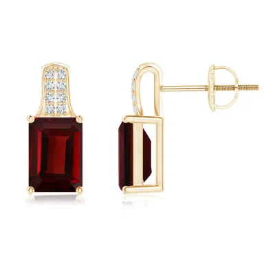 ANGARA EMERALD-CUT GARNET STUDS WITH DIAMOND ACCENTS