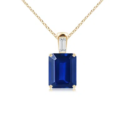 ANGARA EMERALD-CUT LAB-GROWN BLUE SAPPHIRE PENDANT WITH BAGUETTE DIAMOND