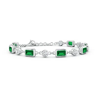 ANGARA EMERALD-CUT LAB-GROWN EMERALD AND ROUND DIAMOND STATION BRACELET