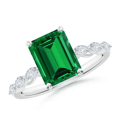 ANGARA EMERALD-CUT LAB-GROWN EMERALD ENGAGEMENT RING WITH MARQUISE DIAMONDS