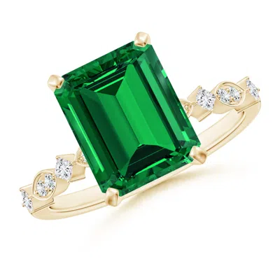 ANGARA EMERALD-CUT LAB-GROWN EMERALD ENGAGEMENT RING WITH MARQUISE MOTIFS