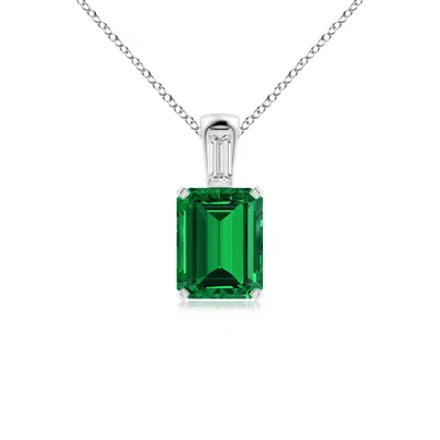 ANGARA EMERALD-CUT LAB-GROWN EMERALD PENDANT WITH BAGUETTE DIAMOND