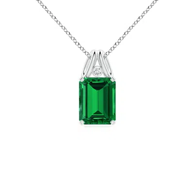ANGARA EMERALD-CUT LAB-GROWN EMERALD PENDANT WITH DIAMOND