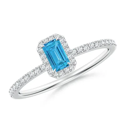 ANGARA EMERALD-CUT LAB-GROWN FANCY INTENSE BLUE DIAMOND HALO ENGAGEMENT RING