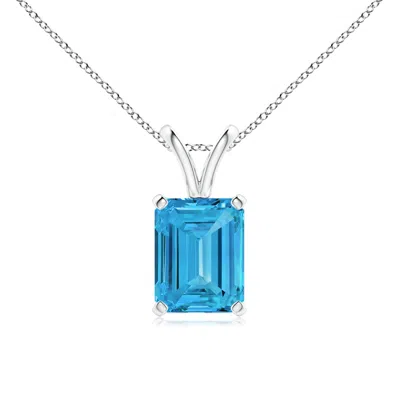ANGARA EMERALD-CUT LAB-GROWN FANCY INTENSE BLUE DIAMOND SOLITAIRE V-BALE PENDANT