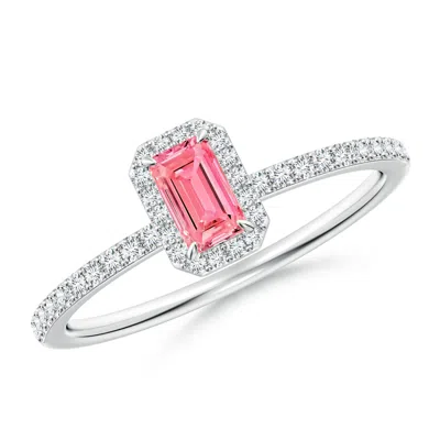 ANGARA EMERALD-CUT LAB-GROWN FANCY INTENSE PINK DIAMOND HALO ENGAGEMENT RING