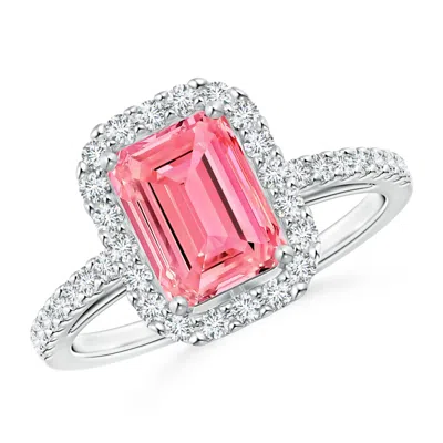 ANGARA EMERALD-CUT LAB-GROWN FANCY INTENSE PINK DIAMOND HALO RING