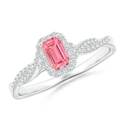 ANGARA EMERALD-CUT LAB-GROWN FANCY INTENSE PINK DIAMOND HALO TWISTED SHANK RING