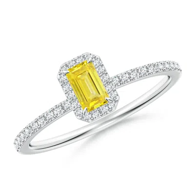 ANGARA EMERALD-CUT LAB-GROWN FANCY INTENSE YELLOW DIAMOND HALO ENGAGEMENT RING
