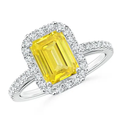 ANGARA EMERALD-CUT LAB-GROWN FANCY INTENSE YELLOW DIAMOND HALO RING