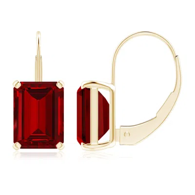 ANGARA EMERALD-CUT LAB-GROWN RUBY SOLITAIRE LEVERBACK EARRINGS