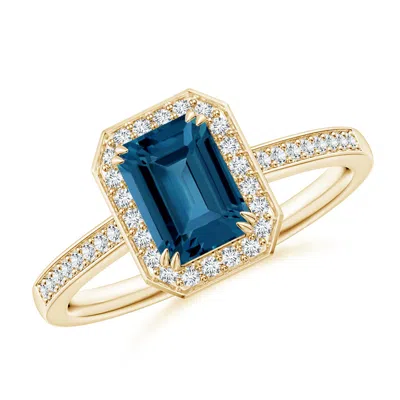ANGARA EMERALD-CUT LONDON BLUE TOPAZ ENGAGEMENT RING WITH HALO