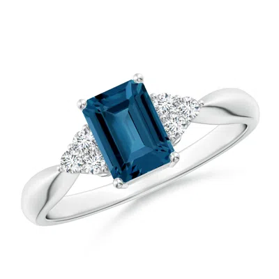 ANGARA EMERALD-CUT LONDON BLUE TOPAZ RING WITH TRIO DIAMONDS