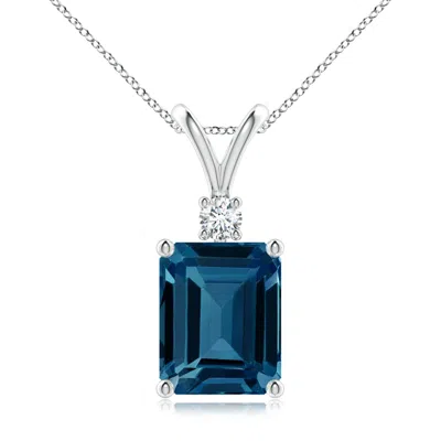 ANGARA EMERALD-CUT LONDON BLUE TOPAZ SOLITAIRE PENDANT WITH DIAMOND