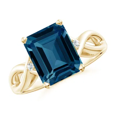 ANGARA EMERALD CUT LONDON BLUE TOPAZ TWIST SHANK STATEMENT RING