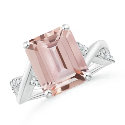 ANGARA EMERALD-CUT MORGANITE CROSSOVER SHANK COCKTAIL RING