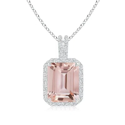 ANGARA EMERALD-CUT MORGANITE HALO PENDANT WITH DIAMOND ACCENTS