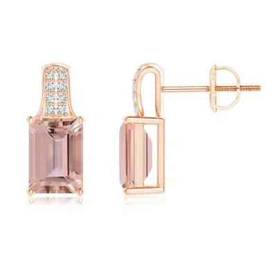 ANGARA EMERALD-CUT MORGANITE STUDS WITH DIAMOND ACCENTS