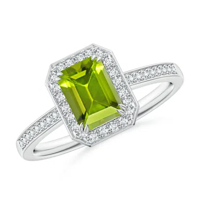 ANGARA EMERALD-CUT PERIDOT ENGAGEMENT RING WITH DIAMOND HALO