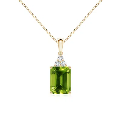 ANGARA EMERALD-CUT PERIDOT PENDANT WITH DIAMOND TRIO