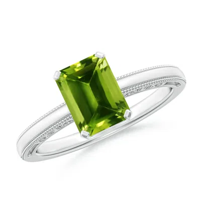 ANGARA EMERALD CUT PERIDOT SOLITAIRE RING WITH MILGRAIN