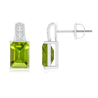 ANGARA EMERALD-CUT PERIDOT STUDS WITH DIAMOND ACCENTS
