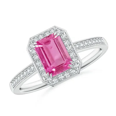 ANGARA EMERALD-CUT PINK SAPPHIRE ENGAGEMENT RING WITH DIAMOND HALO