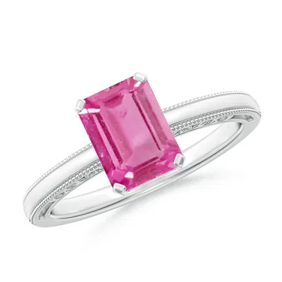 ANGARA EMERALD CUT PINK SAPPHIRE SOLITAIRE RING WITH MILGRAIN