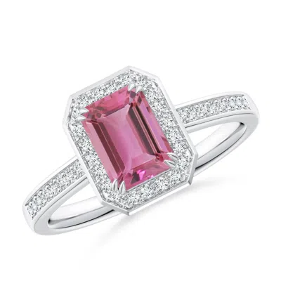 ANGARA EMERALD-CUT PINK TOURMALINE ENGAGEMENT RING WITH DIAMOND HALO