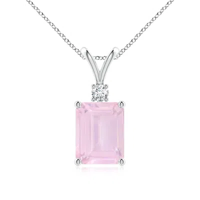 ANGARA EMERALD-CUT ROSE QUARTZ SOLITAIRE PENDANT WITH DIAMOND