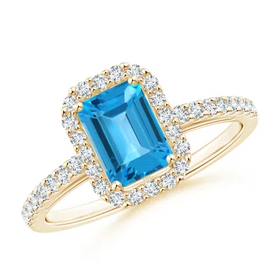 ANGARA EMERALD-CUT SWISS BLUE TOPAZ HALO RING