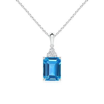 ANGARA EMERALD-CUT SWISS BLUE TOPAZ PENDANT WITH DIAMOND TRIO