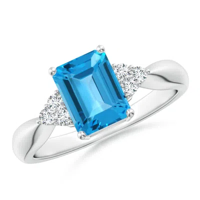 ANGARA EMERALD-CUT SWISS BLUE TOPAZ RING WITH TRIO DIAMONDS