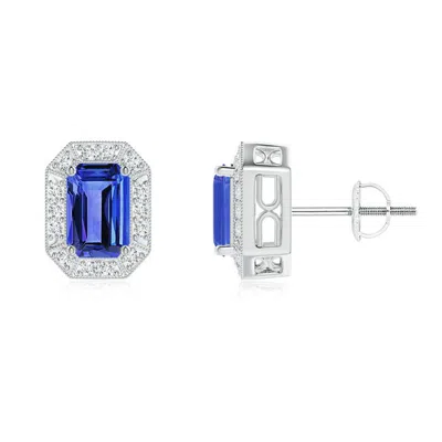 ANGARA EMERALD-CUT TANZANITE AND DIAMOND HALO STUD EARRINGS