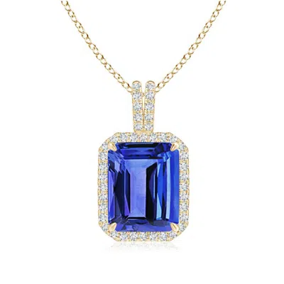 ANGARA EMERALD-CUT TANZANITE HALO PENDANT WITH DIAMOND ACCENTS