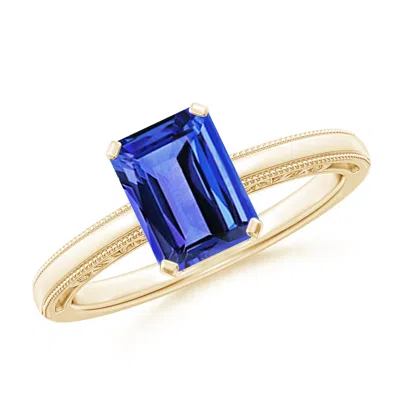 ANGARA EMERALD CUT TANZANITE SOLITAIRE RING WITH MILGRAIN