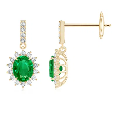 ANGARA EMERALD DANGLE EARRINGS WITH FLORAL DIAMOND HALO
