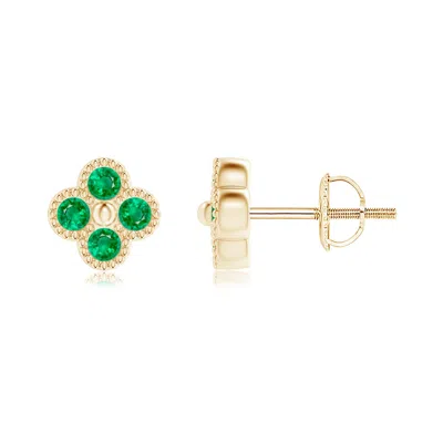 ANGARA EMERALD FOUR LEAF CLOVER STUD EARRINGS WITH BEADED EDGES