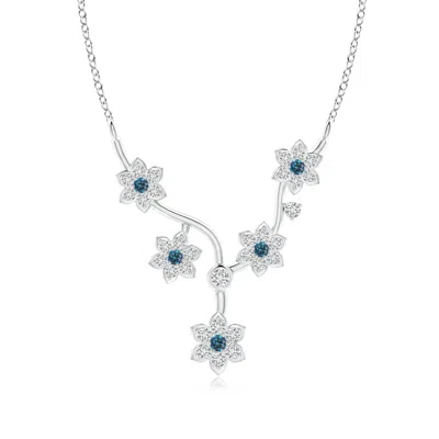 ANGARA ENHANCED BLUE DIAMOND FLORAL FASHION NECKLACE